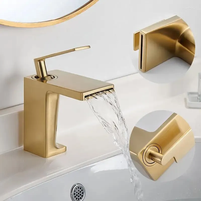 Comprar Grifo de lavabo oro mate de cascada dorado cepillado online