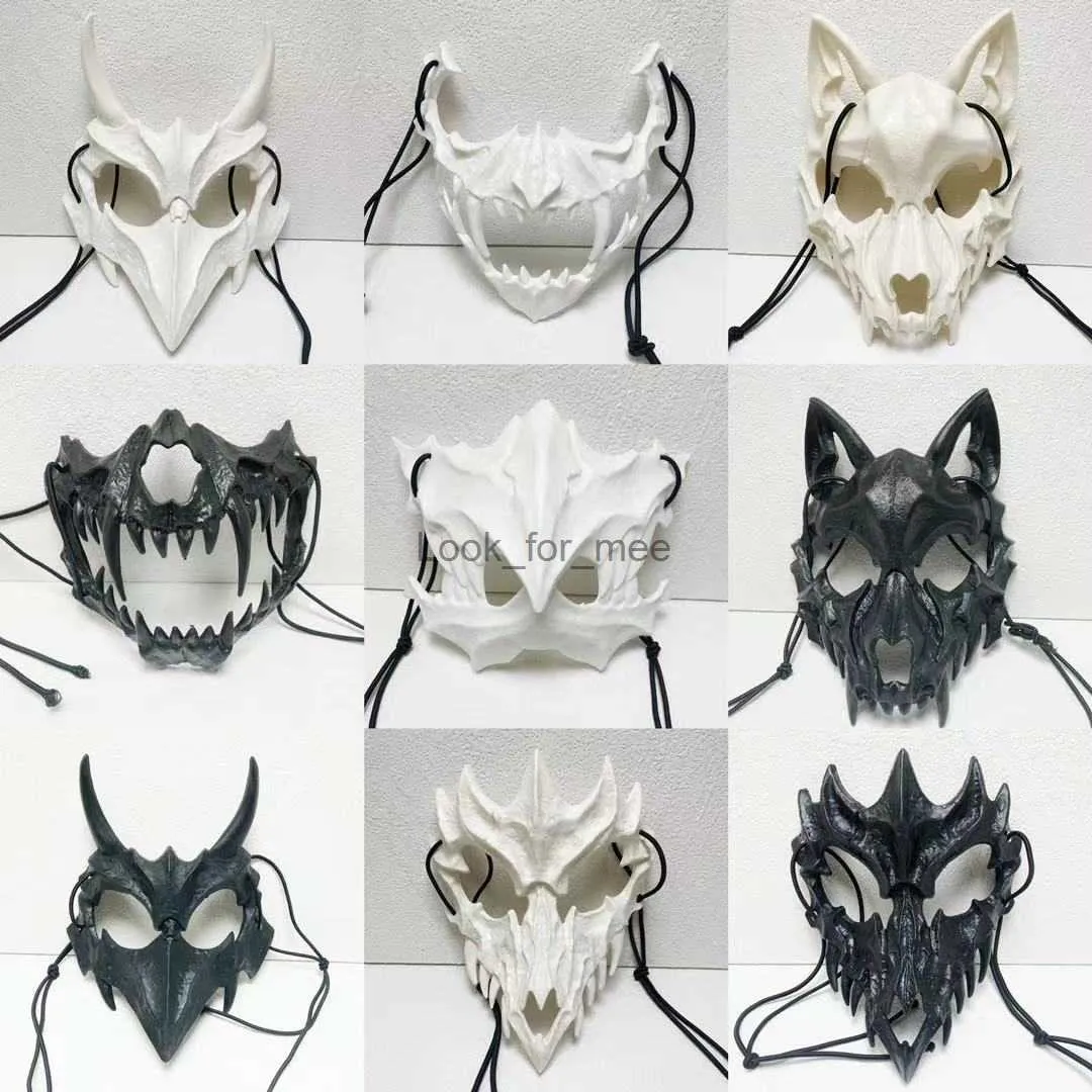 Nouveau dans Masque de squelette animal Japonais Anime Squelette Demi-Masque Cosplay Unisexe Mascarade 2022 Halloween Carnaval Party Props HKD230810