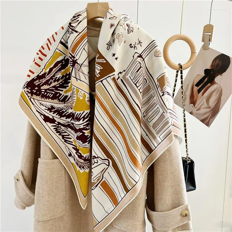 Scarves Double-sided Scarf Luxury Large Shawl AB Wool Casmere Hems Hand Rolled Edge Foulard Designer Big Shawls Cape 135cm