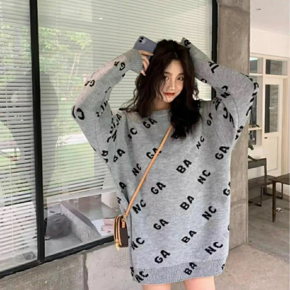 2023 Paris Fashion Womens Designer Sevents Disual Balenciga Knit Long Sleeve Autumn Wear Leaft Pattern Lady Tops Classic Ladies Twister Sweater