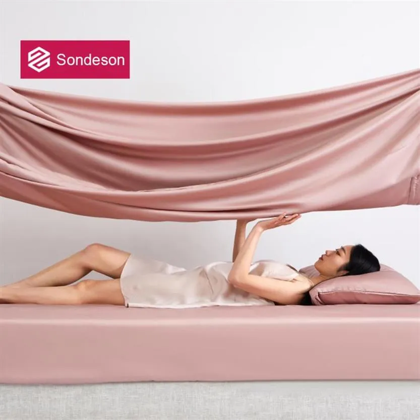 Ensembles de draps Sondeson luxe rose 100% soie drap-housse 25 Momme Healthy Beauty Queen King Bed avec étui à bande élastique pour Sleep231b