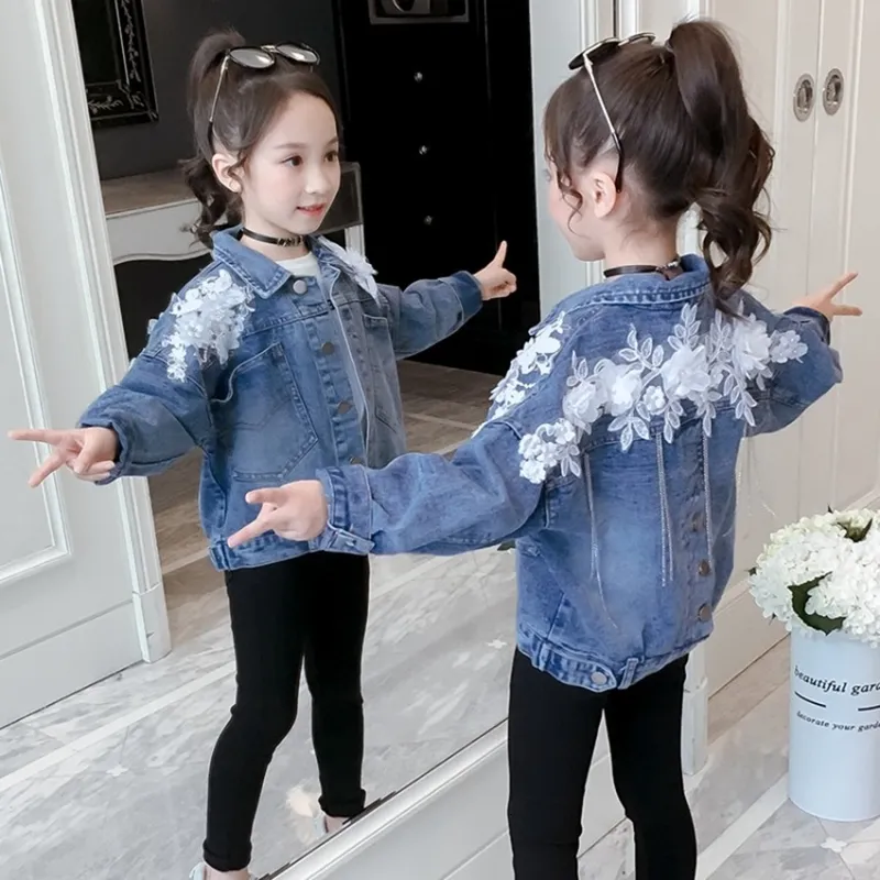 Jackor Flower Girls Denim Coat Children Spring Jacket For Clothing Kids Jean Fashion Outwear TZ484 230810