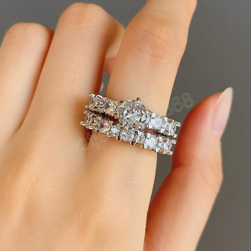 New Trendy Wedding Set Rings For Women Cubic Zirconia Rings Engagement Party Luxury Jewelry