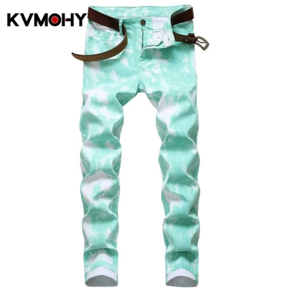 Skinny Jeans Pants for Men Cotton Printed Denim Man Nightclubs Singers European Style Clothing X0621