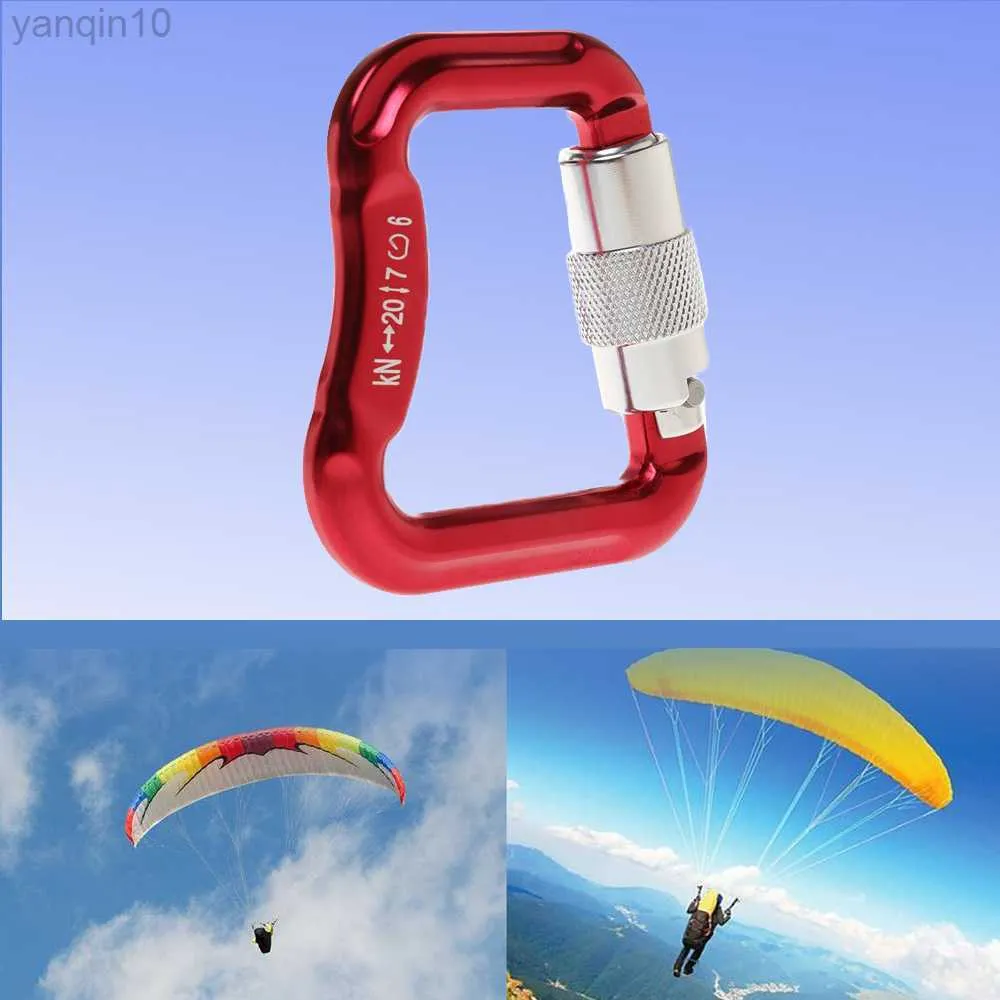 Protection de roche 20kn serrure torsadé rouge Paragliaison Paraglider Carabiner Crochet de serrure principale Rectangulaire Réserve Parachute Backle fermoir HKD230810