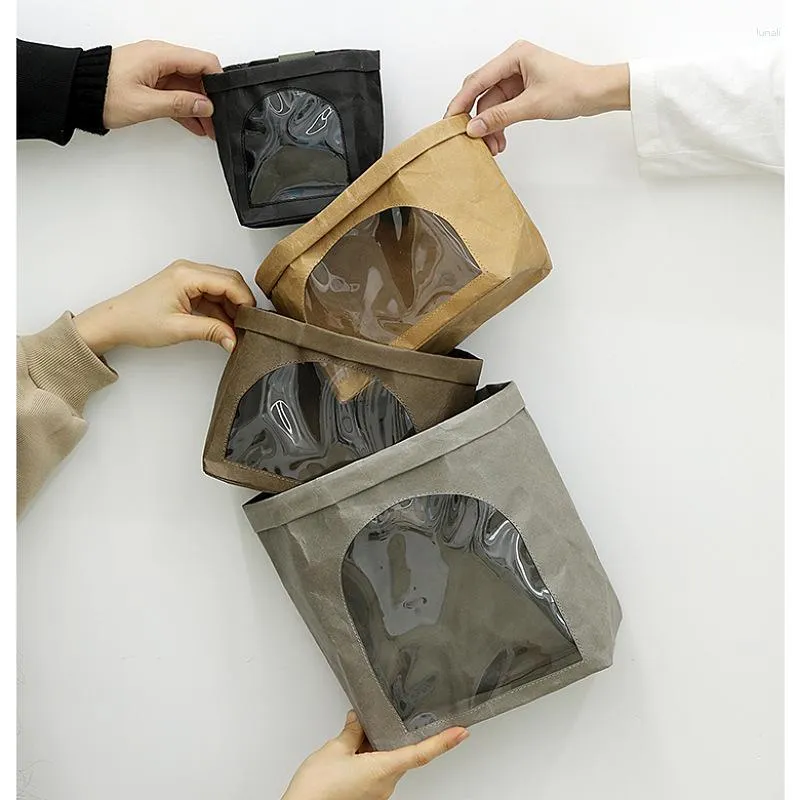 Storage Bags Reusable Self-Sealing Kraft Paper Bag With Window For Dried Food Fruits Tea And Gifts