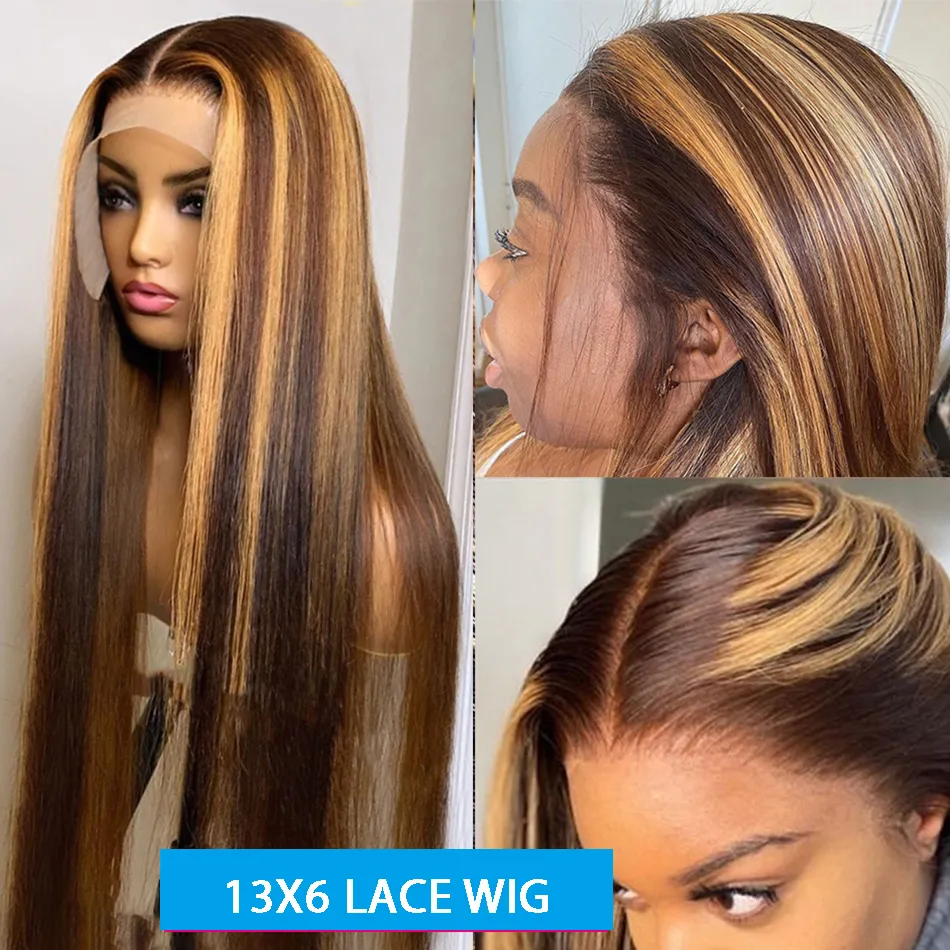 13x4 Hd Lace Wig Highlight Wig Human Hair Wig on Sale Clearance Straight Hd Transparent Brazilian Remy Colored Bone Straight Lace Frontal Wig