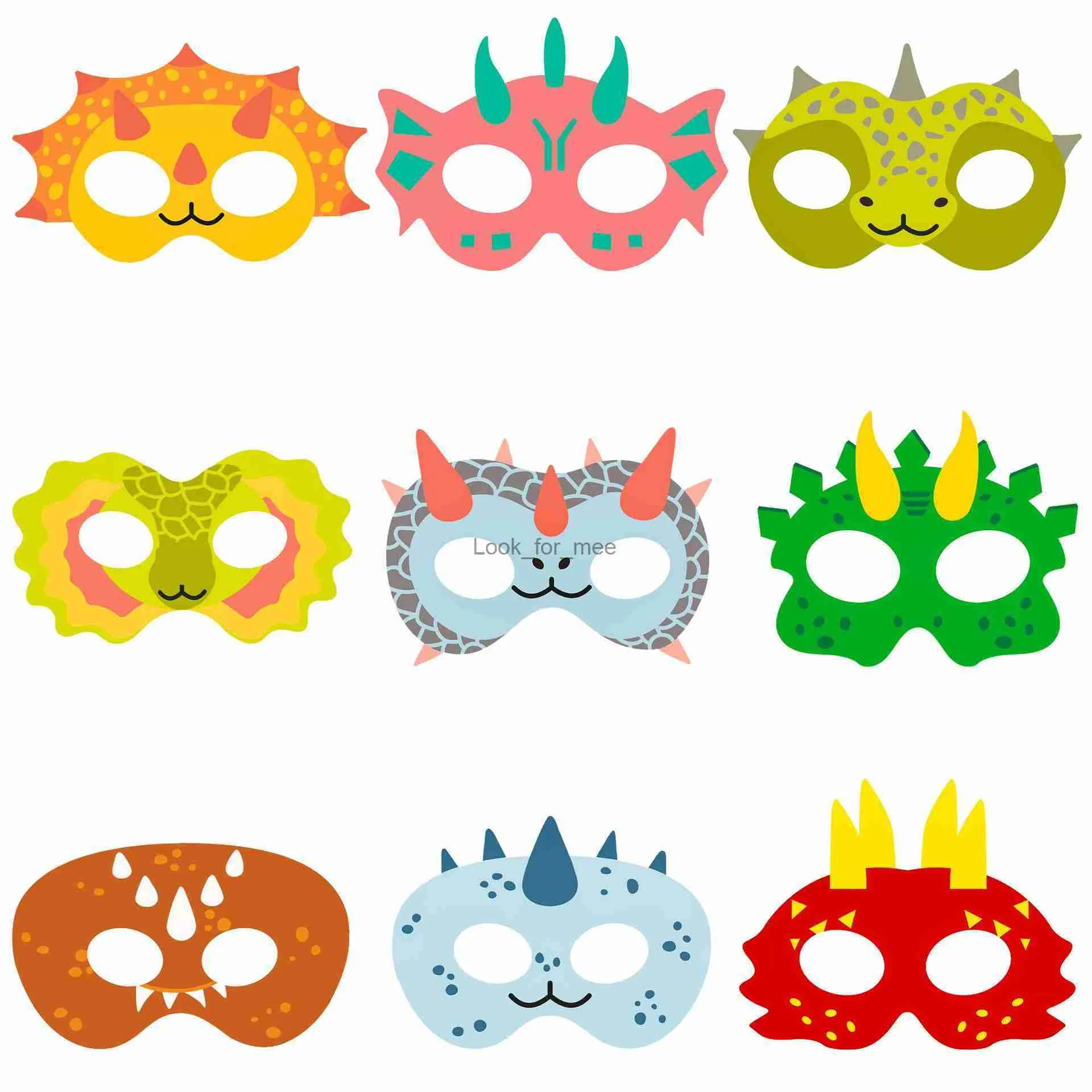 9pcs Dinosaur Party Paper Mask Conjunto de dinossauro Party Decoration Cosplay Dino temas fantasmas brinquedos para crianças decoração de chá de bebê hkd230810