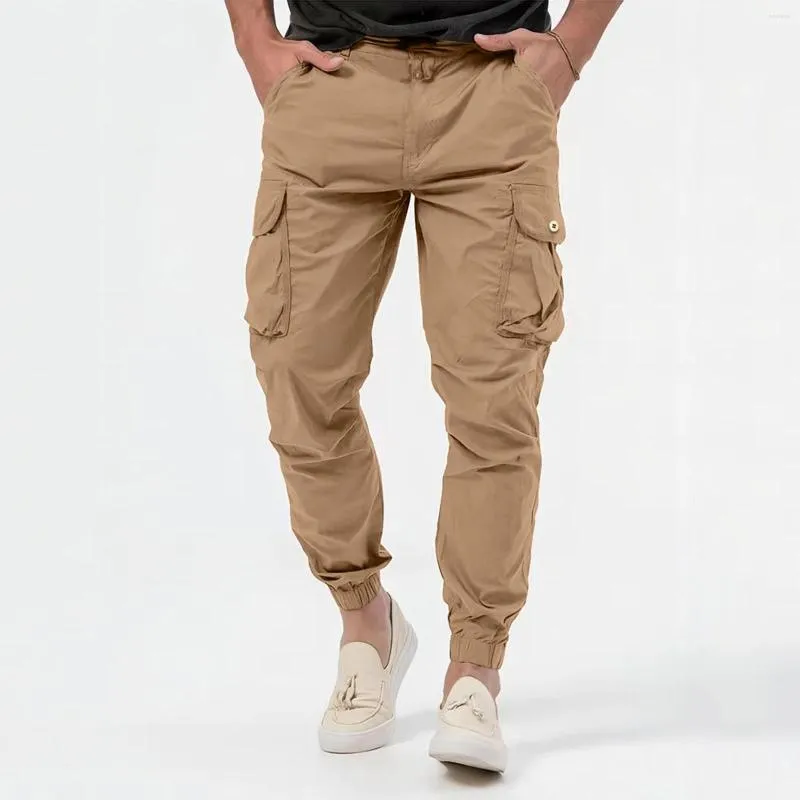 メンズパンツ男性カジュアルズボンソイルドフィートマルチポケットボタンカーゴスポーツズボンの男性衣料品
