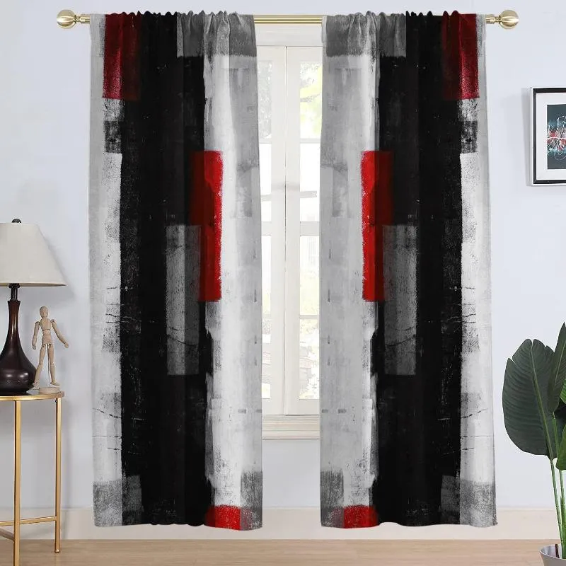Curtain Abstract Geometry Graffiti Black 3D Modern 2 Pieces Thin Curtains For Living Room Bedroom Window Drape Decor