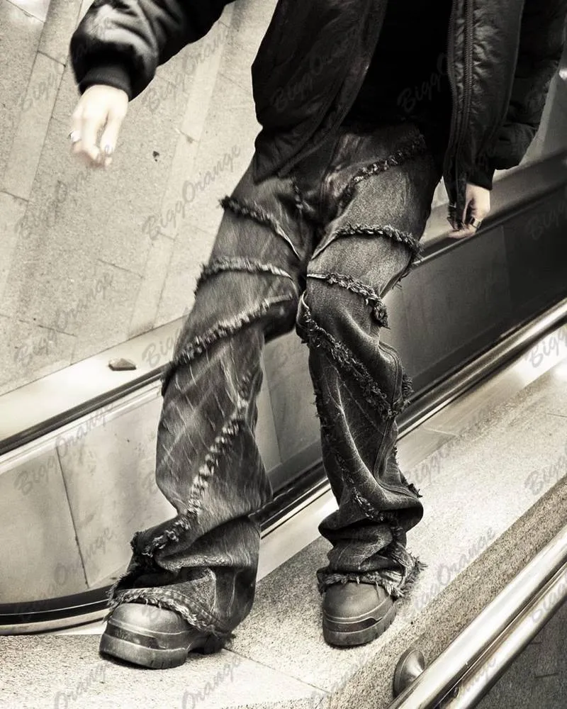 D.HYGEN - Bum Flap Damaged Denim Drop Crotch Slim Pants