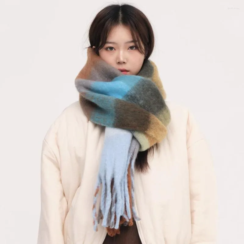 Scarves 2023 Autumn And Spring Korean Style Women's Scarf Plaid Soft Warm Tassels Shawl Mixed Color