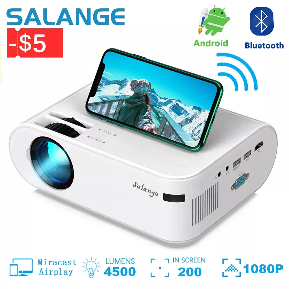 Projektory Salange P62 Mini projektor Android 4500 Lumens 1920*1080p Obsługiwany teatr domowy Miracast LED Beamer wideo na telefon komórkowy 230809