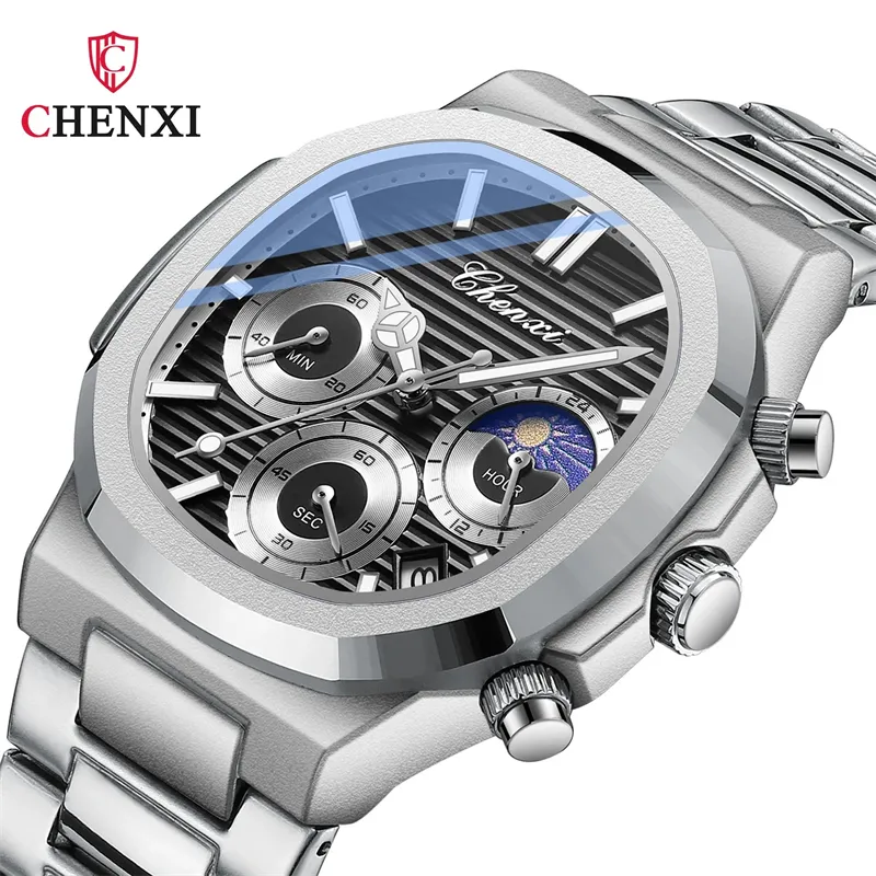 Montres-bracelets CHENXI 922 montre d'affaires pour hommes Date Quartz avec chronographe en acier inoxydable lumineux mâle Clcok 2023 230809