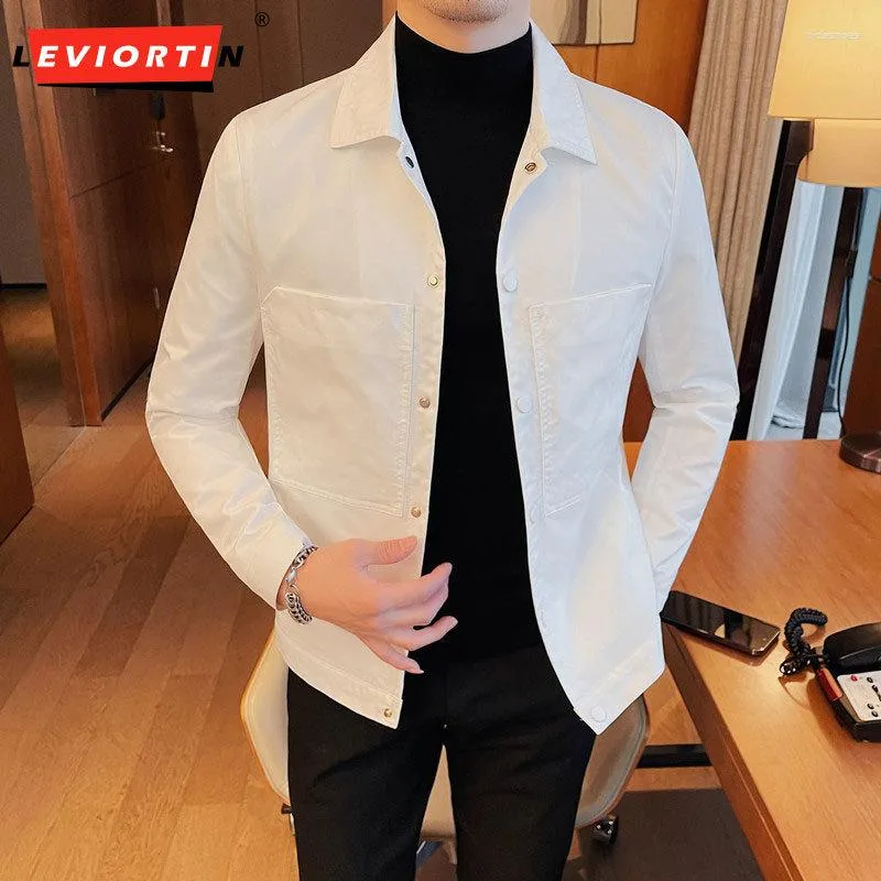 남성용 재킷 흑백 스프링 봄 한국인 핏 폴로 칼라 긴 슬리브 재킷 의류 2023 패션 빅 포켓 캐주얼 코트 3xl