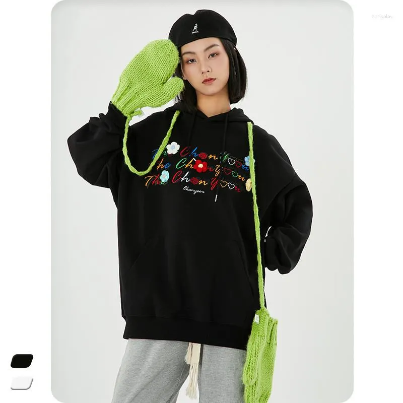 Sweats à capuche pour hommes Vayrich fleur broderie pull à capuche sweats Couple Streetwear Hip Hop unisexe collège vêtements d'extérieur décontractés manteaux à capuche