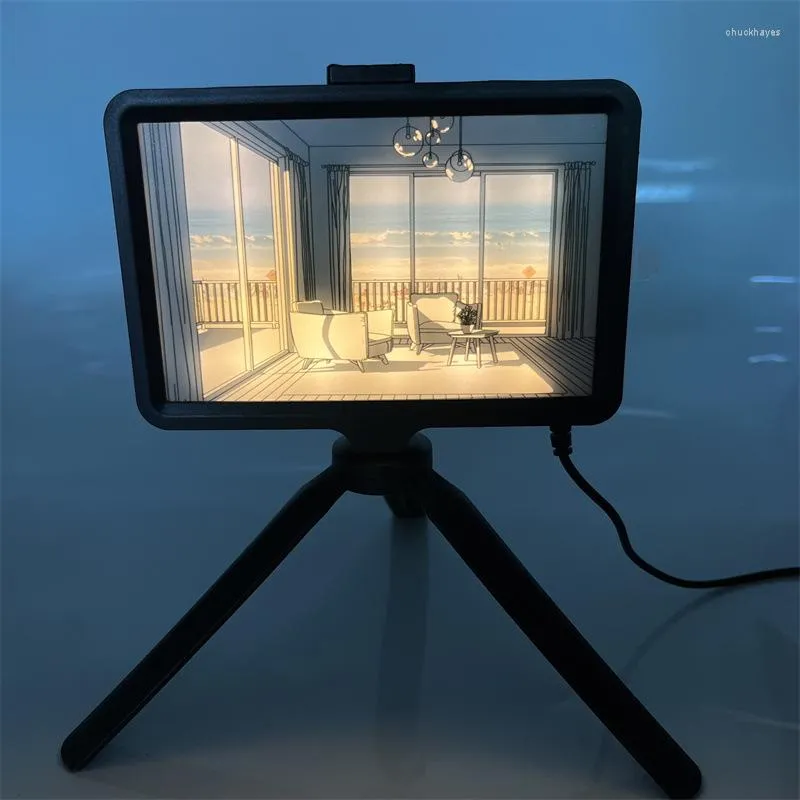 Candeeiros de mesa estilo INS pintura com luz LED com suporte Japão anime imagem de cabeceira criativo moderno simular luz do sol desenho noite presente