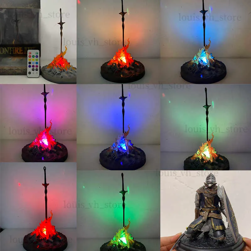 Dark Souls Bonfire LED Light Black Faraam Knight Action Figure Toy Gift Decoration T230810