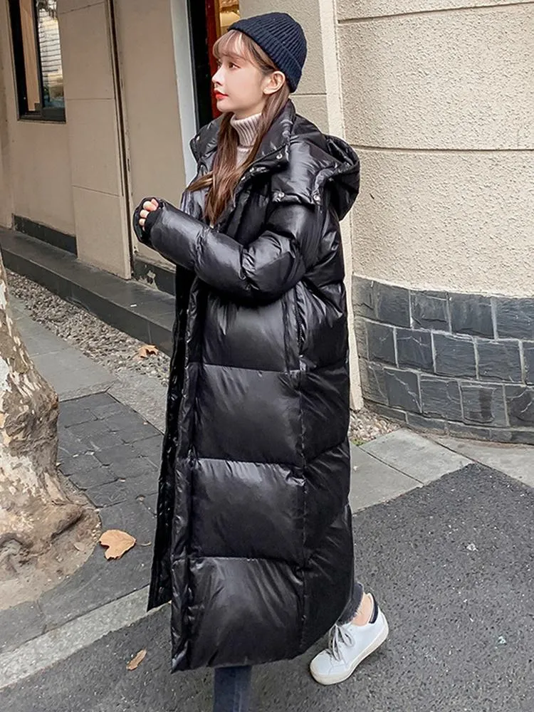 Women's Trench Coats 2023 Women X-long Oversize Parka Boyfriend Style Black Hooded Warm Thicken Coat Loose Outwear Cotton Padded Ladies