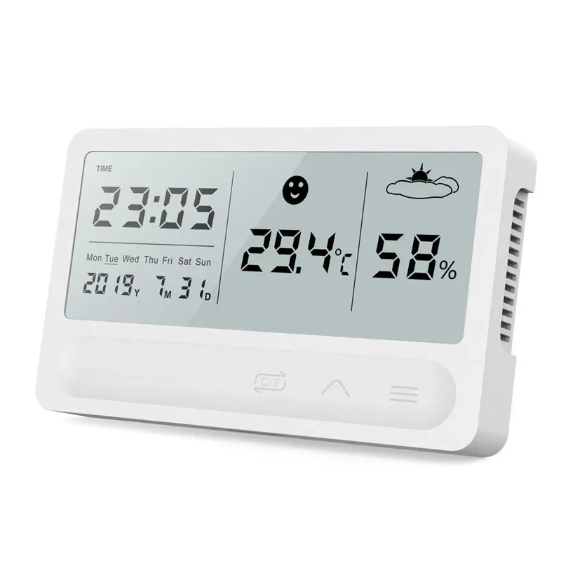 Touch Weather Station Digital LCD Display Touch Button Indoor Temperature Humidity Monitor Hygrometer Weather Forecast Clock BH2531 TQQ