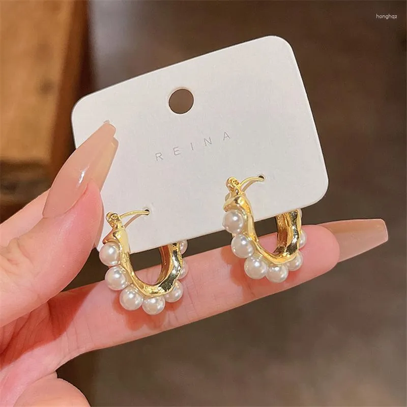 Boucles d'oreilles créoles tendance Imitation perle ovale en 2023 mode coréenne bijoux fête filles élégant en gros