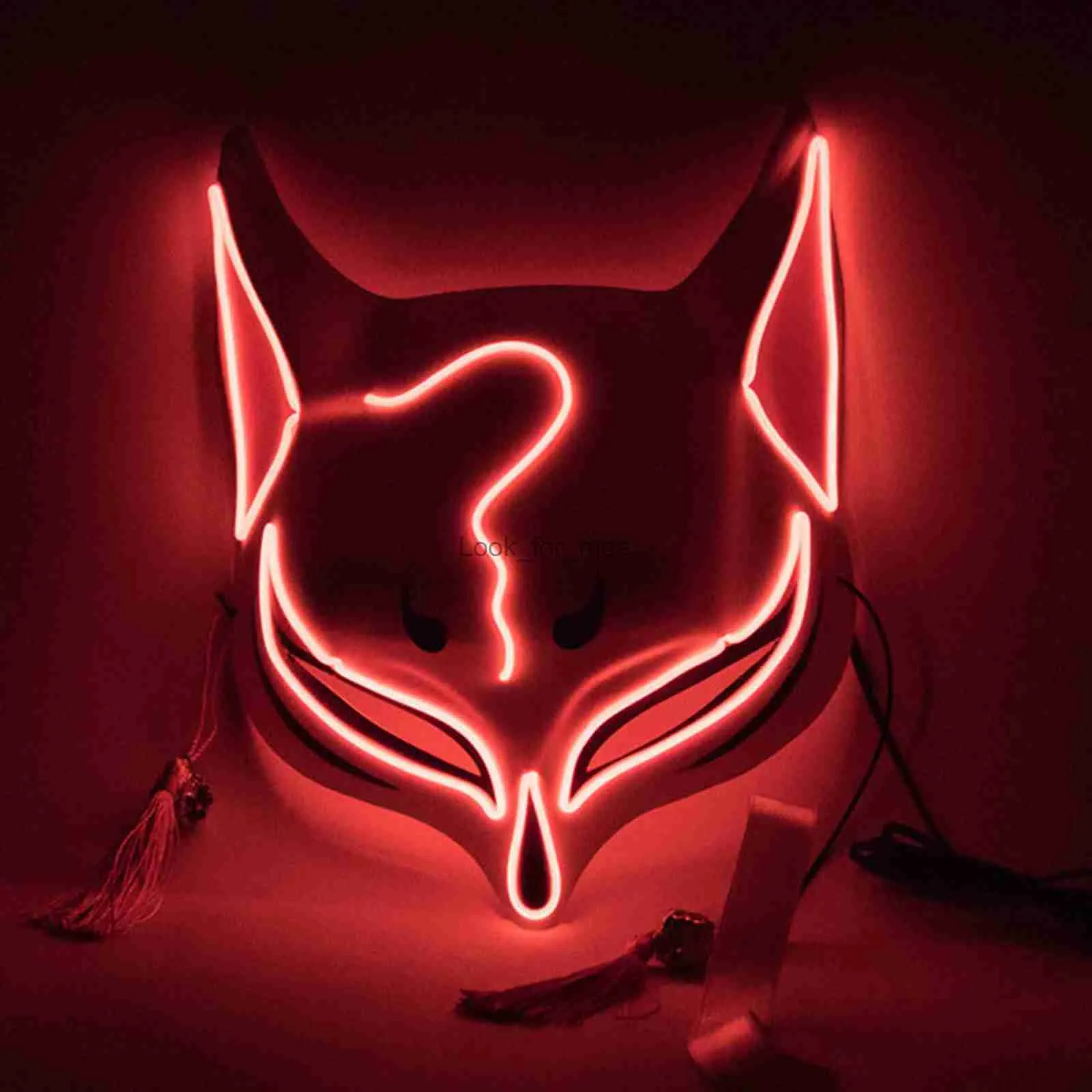 PVC Halloween Clubing upplyst Kitsune Fox Led Mask DIY Costume Rave Cosplay EDC Party Masks HKD230810