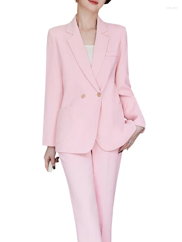 Pink Elegant Jacket+Pants Women's Business Suit Female Office