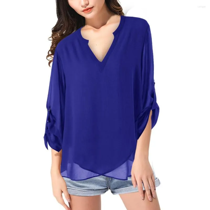 Women's Blouses V-neck 5xl LooseSize Shirts Top Sexy Chiffon Adjustable Sleeve Tunic Soild Women 2023 Summer Casual Bluzki Damskie