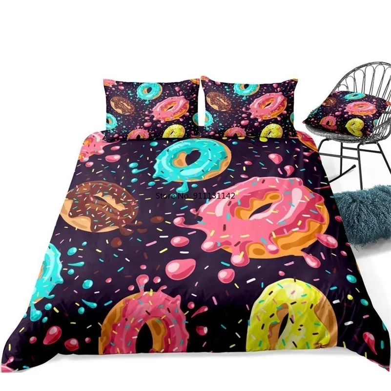 Bedding sets Donuts Duvet Cover Set Pink Chocolate Lemon Blue Mint Kids Boys Girls Food Quilt Queen Bed Dropship 230809