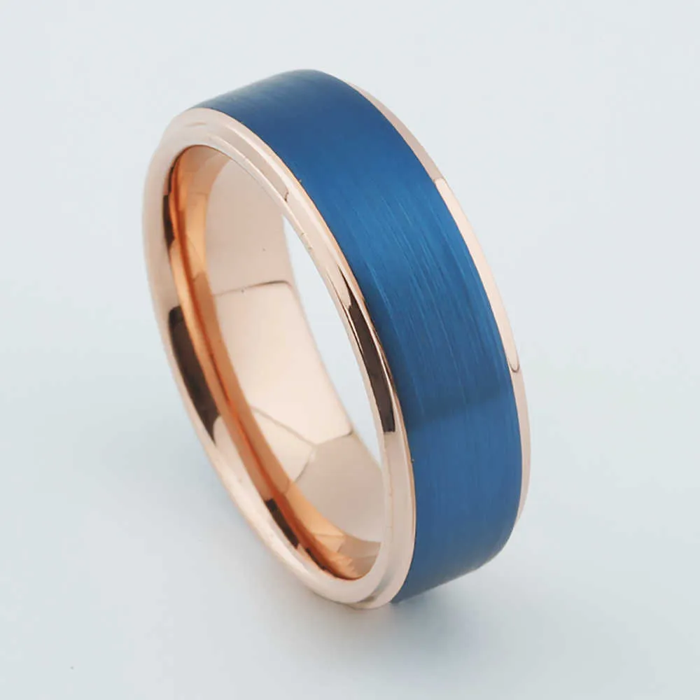 Band Rings Erkek Bands Mavi Gül Altın Kaplama Tungsten Ring ABD Tarzı Aşk İttifak Yıldönümü Sözü Erkek Erkekler İçin Çift Yüzük