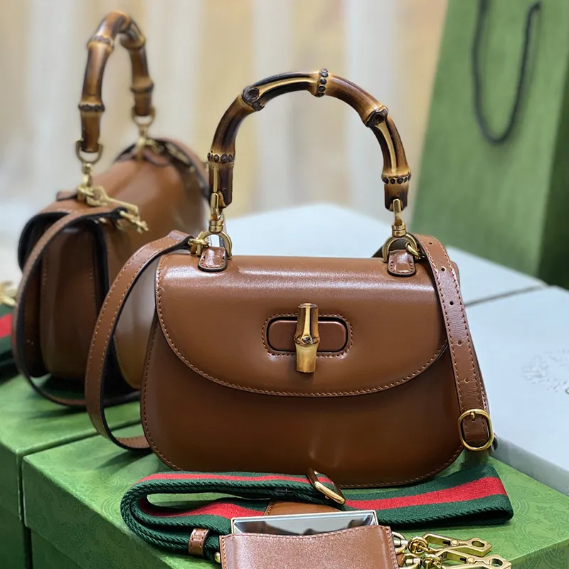7A Designer Bag handväska Brown Women's Leather Shoulder Bag Bamboo Handväska lyxhölje Kuvert liten väska handväska berömd mode klassisk plånbok crossbody väska