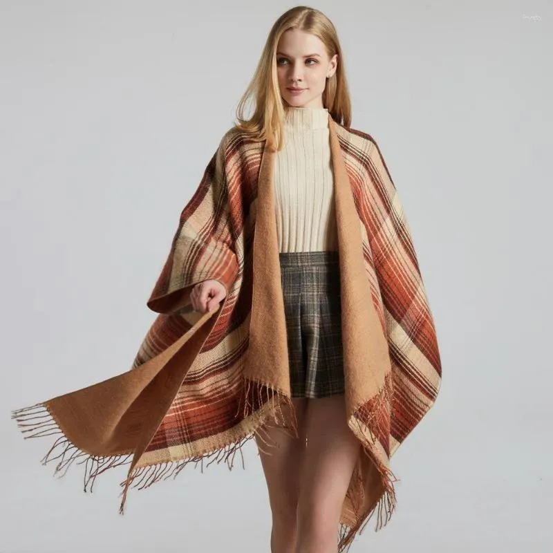 Sjaals Schotse Klassieke Kleurrijke Plaid Sjaal Cape Imitatie Kasjmier Outdoor Kwastje Verdikte Vrouwen Warm Spleet Strand Zonnebrandcrème