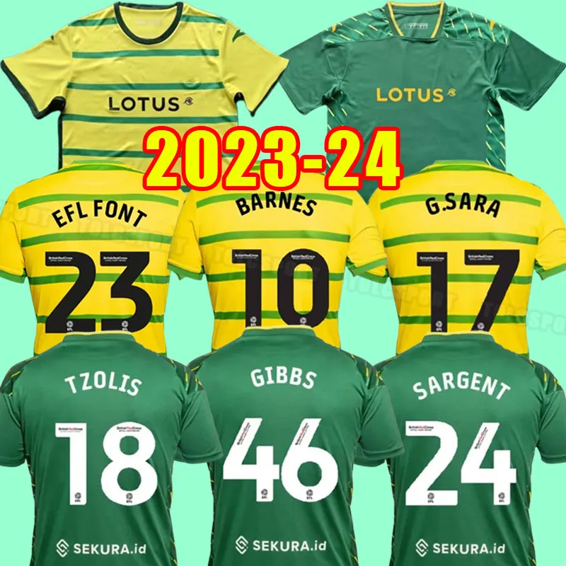 23 24ノリッジ・プッキサッカージャージー市2023 2024 Hugill Rashica McLean Dowell Buendia Tzolis Sargent Home Yellow Away Red Third Men Kit Football Shirt