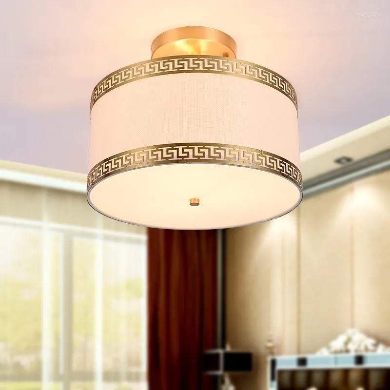 천장 조명 현대 중국 스타일 패브릭 램프 레스토랑 침실 클래식 크리에이티브 구리 LED