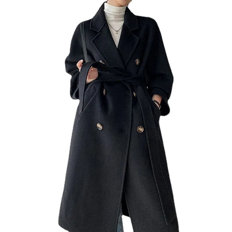 0C4158n1 Autumn and Winter Women's Wool and Blends Double Sided Cashmere Coat Medium Long Double Breasted Wool