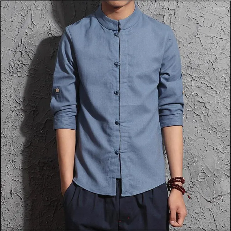 メンズカジュアルシャツ中国人男性ハラジュク伝統的なトップリネンハンフシャツタンスーツ2023サマーメンズソリッドカラーハーフスリーブ