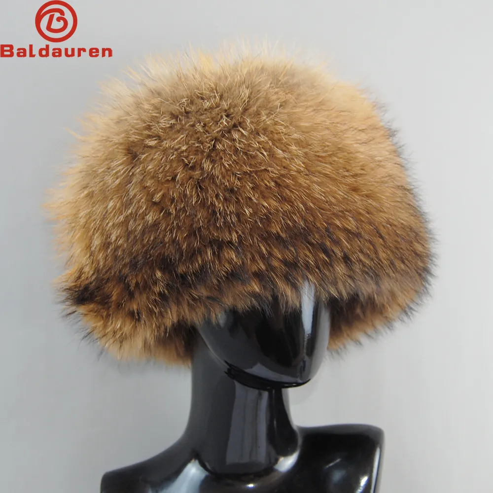 Beanie/Skull Caps Style Brand Natural Fur Beanies Women Winter Warm Fluffy Russian Style Female Round Cap Fashion Real Fur Hats 230809