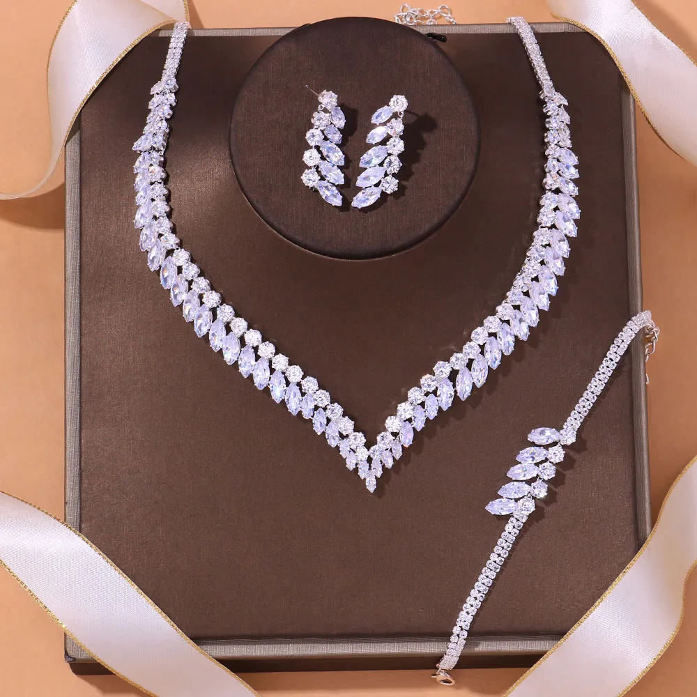 Bröllopsmycken set Stonefans Luxury Zircon Necklace Earring Armband Set For Women Accessories Crystal Bridal Banket Gifts 230809