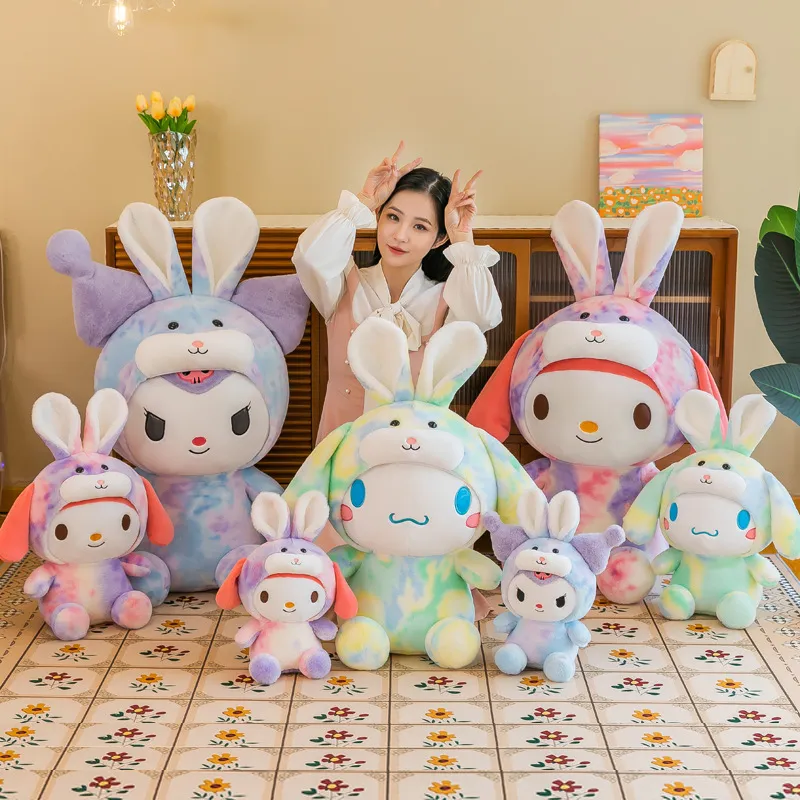 40 CM Kuromi Plush Toy Colorful Cute Rabbit Series Stuffed Animals Doll Melody Cinnamon Dog Doll Plush Toy LT0137