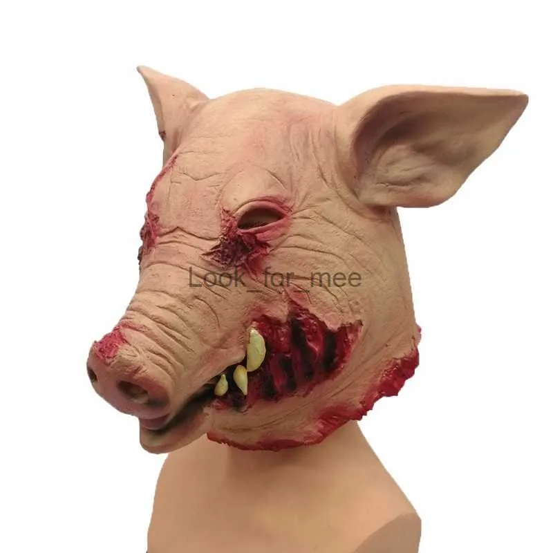 Horror Full Head Schwein Maske Halloween Rotten Pig Head Mask Funny Cosplay Tier Latex Maske Karnevals Schwein Wimperntusche Tier Kopfbedeckung HKD230810