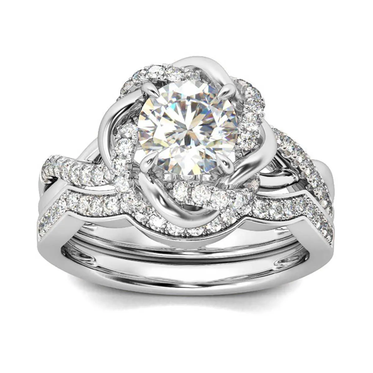 Кольца полосы 3CT Moissanite Diamond Certified Sterling Silver 925 Ring Set Twist Floral Luxury помолвка свадебные украшения для женщин