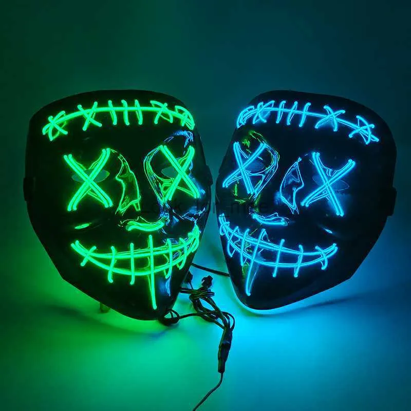 Máscara de Halloween LED as máscaras luminosas de purge figurino de rímel DJ Party Light Neon Masque brilhando em Cosplay Escuro Party HKD230810