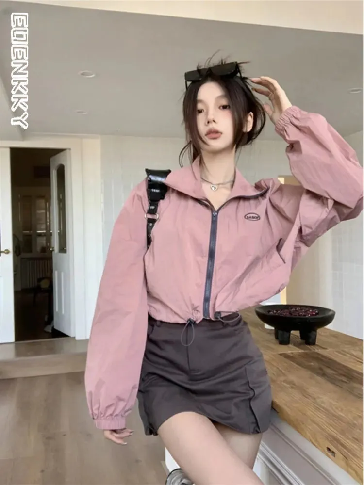 Kvinnor jackor koreanska beskuren jacka kvinnor y2k streetwear lös vintage harajuku utomhusbanan kausal kort tunn sport outwear 230810