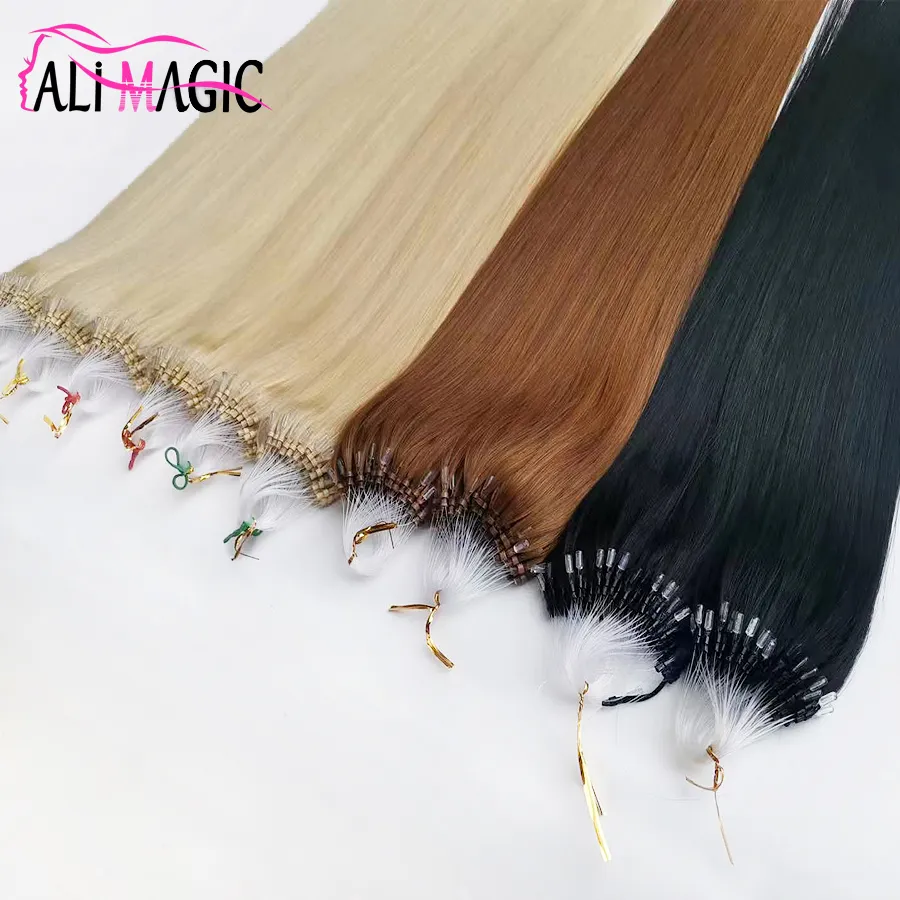 100g Loop Micro Ring Human Hair Extensions Micro Bead Hair Extensions European 14 Färger Peruvian Virgin Hair Black Brown Blond Piano Nano Ring Hair 100s