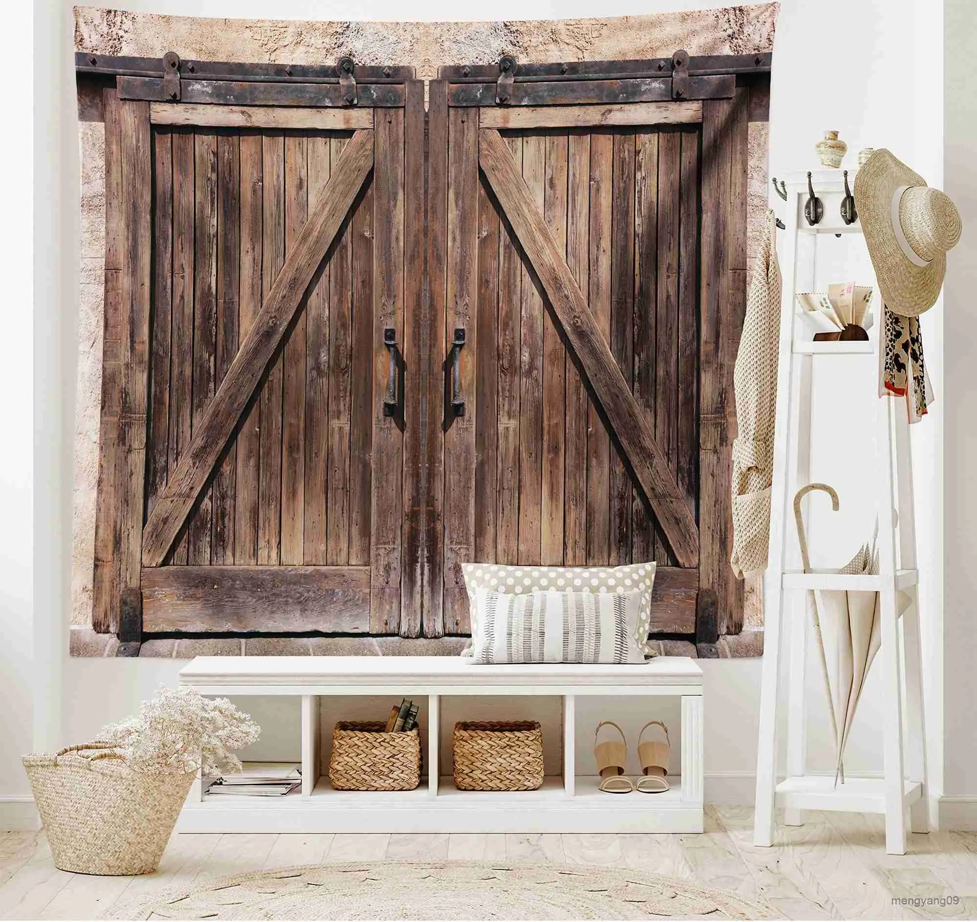 Tapestries Rustic Tapestry Wooden Barn Door Pattern Tapestry Farmhouse Vintage Rural Art Tapestry Wall Hanging for Bedroom Living Room Dorm R230810