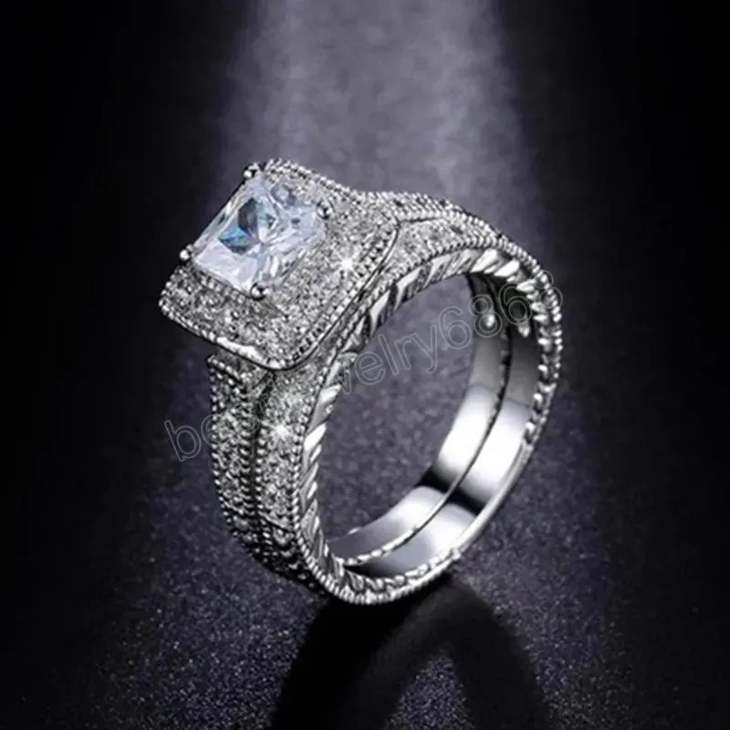 Couples Diamond Set Ring Fashion Luxury Women Engagement Wedding Jewelry Gift