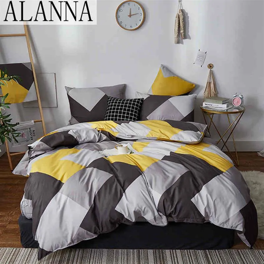 Alanna HD-ALL ensemble de literie de mode Pur coton A B motif double face Simplicité Drap housse de couette taie d'oreiller 4-7pcs T200619218e