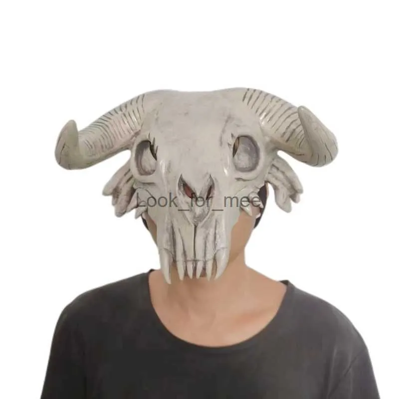 Cow Head Skull Mask Horror Animal Long Horn Hjälm Carnival Wild Indian Bull Headwear Cosplay Party Costumes Props Latex Masks HKD230810