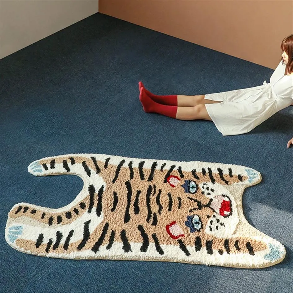 Dessin animé mignon en forme de tigre doux au toucher petit tapis de décoration 80x160cm INS populaire tapis de collection de maison de style nordique 210301281D