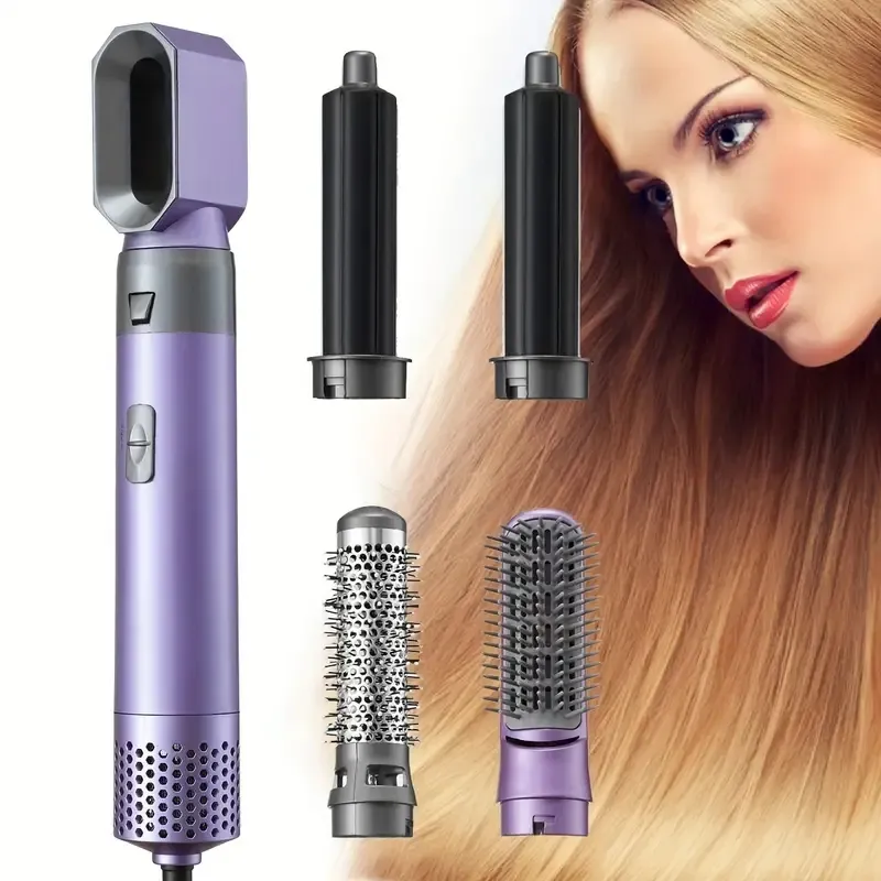 5-in-1 Hair Dryer Brush Set - Negative Ionic Hot Air Brush, Volumizer, Curler, Straightener & Interchangeable Brush Heads!